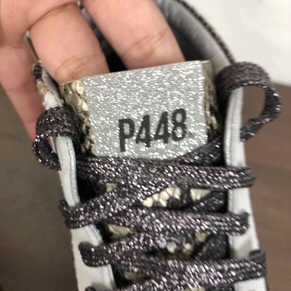 New P448 Skate Snakeskin Print Leather High Top Sneaker Glitter Laces Sz 35/US 5 - Picture 7 of 12